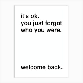 Welcome Back Bold Typography Statement In White Art Print