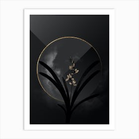 Shadowy Vintage Boat Orchid Botanical on Black with Gold n.0138 Art Print