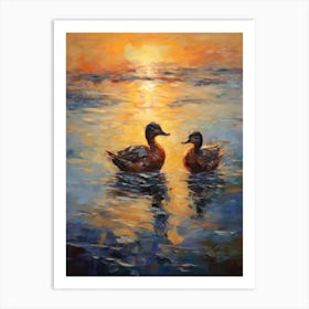 Ducklings In The Sunset Art Print