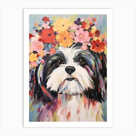 Shih Tzu Portrait With A Flower Crown, Matisse Painting Style 4 Art Print