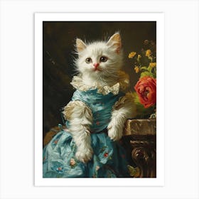 Cat In Blue Ruffled Dress Rococo Inspired 3 Art Print