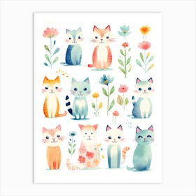 Watercolor Cats 4 Art Print