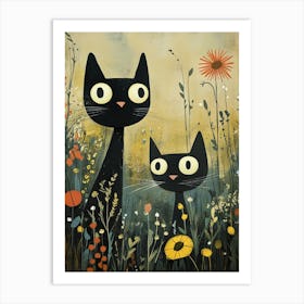 Black Cats In The Meadow 5 Art Print