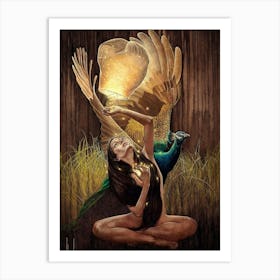 Peacock And A Woman Art Print