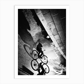 Cyclist On The Puddle Art Print