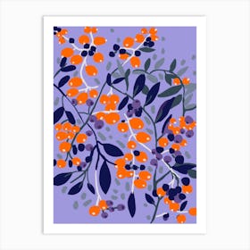 Blue And Red Berries Art Print