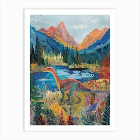 Dinosaur In The Mountains Landscape Painting 1 Art Print