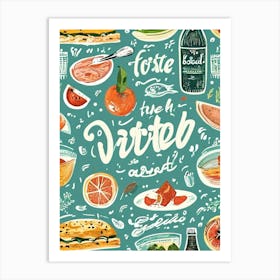 Forse A Writer, Food And Drink Seamless Pattern, Foodie Traveler A Delicious Pattern Featuring Iconic Dishes From Different Countries Art Print