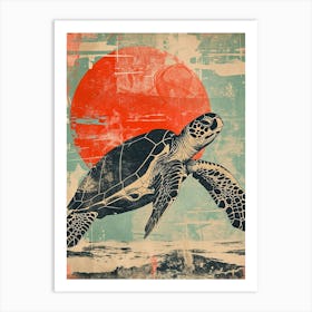 Sea Turtle In The Red Sunset 2 Art Print