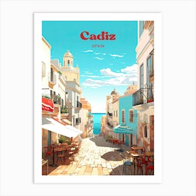 Cadiz Spain Summer Digital Travel Illustration Art Print