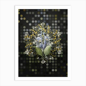 Vintage Blue Daylily Flower Wreath on Dot Bokeh Pattern n.0754 Art Print