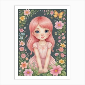 Little Girl With Pink Hair Art Print