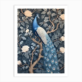 Blue & Cream Vintage Peacock Wallpaper Inspired  1 Art Print