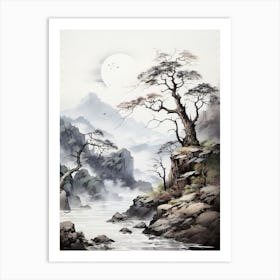 Tojinbo Cliffs In Fukui, Japanese Brush Painting, Ukiyo E, Minimal 2 Art Print