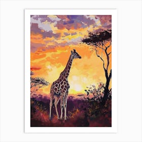 Giraffes By The Tress Illustration 6 Art Print