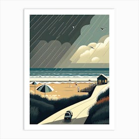 Rainy Beach in South England - Retro Landscape Beach and Coastal Theme Travel Poster Art Print