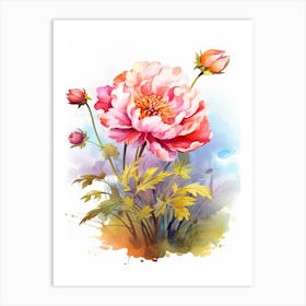 Peony With Sunset Watercolor Style (3) Art Print