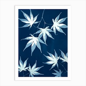 Blue Japanese maple leaf cyanotype Art Print