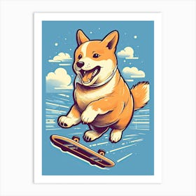 Shiba Inu Dog Skateboarding Illustration 3 Art Print