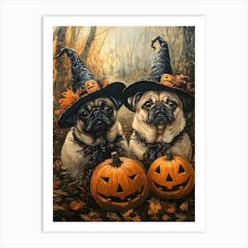 Halloween Pugs In Oil 6 Art Print