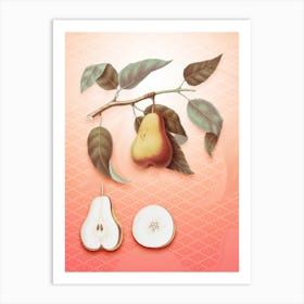 Pear Vintage Botanical in Peach Fuzz Hishi Diamond Pattern n.0077 Art Print