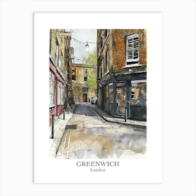 Greenwich London Borough   Street Watercolour 2 Poster Art Print