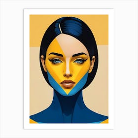 Geometric Woman Portrait Pop Art Fashion Yellow (28) Art Print