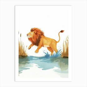 African Lion Crossing A River Clipart 2 Art Print