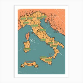 Vintage Italy Map Art Print