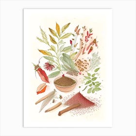 Fo Ti Spices And Herbs Pencil Illustration 1 Art Print