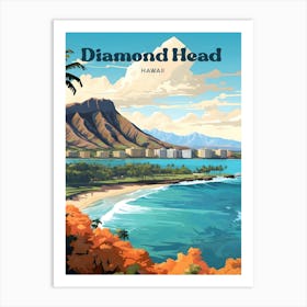 Diamond Head Hawaii Mountain Travel Illustration Art Print