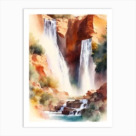 Ouzoud Falls, Morocco Water Colour  (3) Art Print