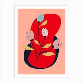 Flowers On A Red Background Art Print