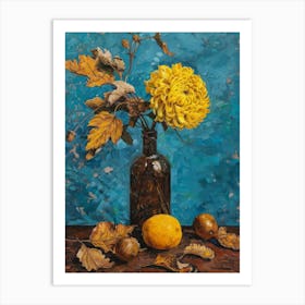 Yellow Chrysanthemum In A Bottle Art Print