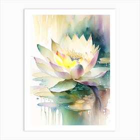 Blooming Lotus Flower In Pond Storybook Watercolour 2 Art Print