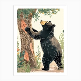 American Black Bear Scratching Its Back Against A Tree Storybook Illustration 1 Art Print