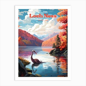 Loch Ness Scotland Lakeview Travel Illustration Art Print