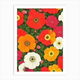 Anemone Repeat Retro Flower Art Print