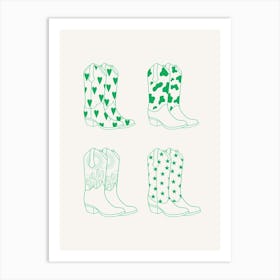 Green Cowboy Boots Art Print