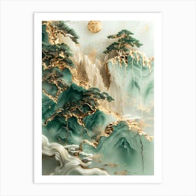 Gold Inlaid Jade Carving Landscape 4 Art Print