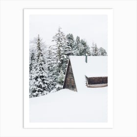 Wood Cabin Snow Day Art Print