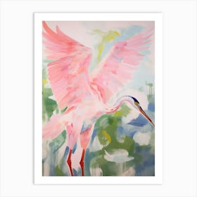 Pink Ethereal Bird Painting Great Blue Heron Art Print