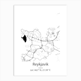 Reykjavik,Iceland Minimalist Map Art Print