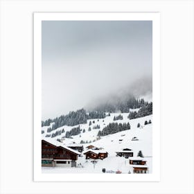 Andermatt, Switzerland Black And White Skiing Poster Art Print