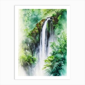 Selvatura Park Waterfall, Costa Rica Water Colour  (1) Art Print