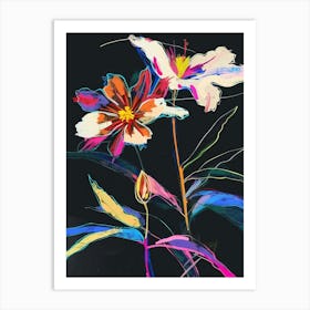 Neon Flowers On Black Cosmos 3 Art Print