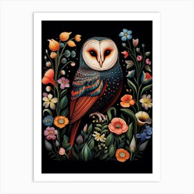 Folk Bird Illustration Barn Owl 1 Art Print