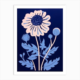 Blue Flower Illustration Chrysanthemum 4 Art Print