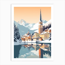 Vintage Winter Travel Illustration St Moritz Switzerland 2 Art Print