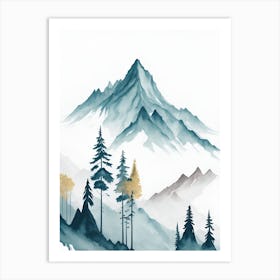 Mountain And Forest In Minimalist Watercolor Vertical Composition 217 Art Print